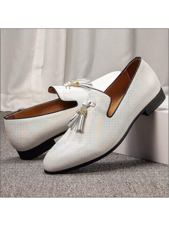 JITAI Men\'s White04 Rubber Loafers Tassels Spikes Comfortable Wedding Prom Shoes main image 5